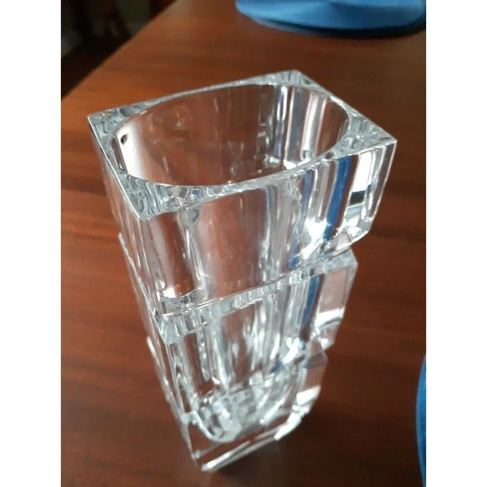 Heavy lead Crystal Bud Vase blocky Rectangular Shape glass flower vase block